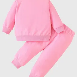 KUCHIPOO Fleece Full Sleeves Best Sis Ever Text Printed Sweatshirt & Joggers Set - Pink image 3