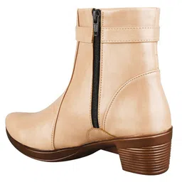 Shoetopia Buckle Applique Detailed Zipper Closure Boots - Cream image 3
