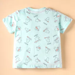 Zero Sinker Knit Half Sleeves Shorts Co-ord Night Suit with Surf Board Print - Light Blue image 3