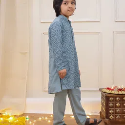KID1 Rayon Woven Full Sleeves Geometric Embroidered & Sequins Embellished Kurta Pyjama Set - Grey image 4