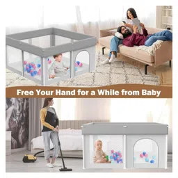 MONSTECH 120x120cm Foldable & Travel-Friendly Baby Playpen Portable Play Yard & Activity Center for Toddlers up to 5 Years Baby Fence for Indoor and Outdoor Use- Grey image 4