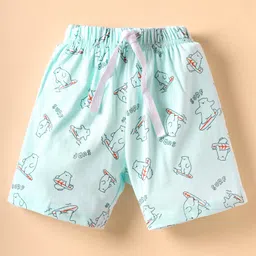 Zero Sinker Knit Half Sleeves Shorts Co-ord Night Suit with Surf Board Print - Light Blue image 4