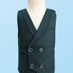 Robo Fry Cotton Woven Full Sleeves Solid Color 3 Piece Party Suit with Bow - Dark Green image 4
