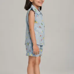 YK Girls Floral Printed Ruffle Detail Top with Shorts image 3