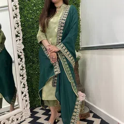 GoSriKi Women Ethnic Motifs Regular Kurta with Trousers & With Dupatta image 1