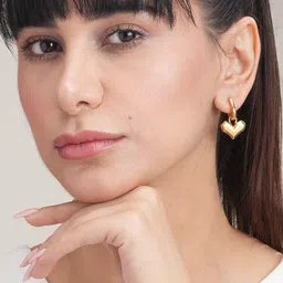 PALMONAS 18KT Gold Plated Stainless Steel Peripheral Heart Shaped Hoop Earrings image 2