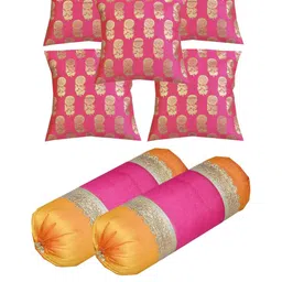 Pink Parrot Pack Of 5 Pink Color Ethnic Motifs Square And Pack Of 2 Round Cushion Covers-picture-15