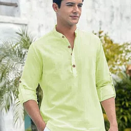 BHUVIKOO Mandarin Collar Roll-Up Sleeves Straight Kurta-picture-35