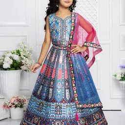 NKV Girls Ethnic Motifs Printed Mirror Work Ready to Wear Lehenga & Blouse With Dupatta-picture-15