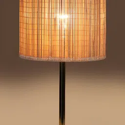 Aura Beige & Brown Textured Metal Cylinder Shaped Table Lamp image 2