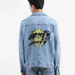 levi's Men's Solid Blue Collar Neck Denim Jacket image 3