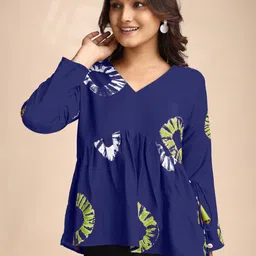 Youthnic Women Geometric Printed Gathers V-Neck Long Sleeves Peplum Kurti-image-52