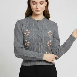 Winter Wonders Women Embroidered Woollen Cardigan with Embroidered Detail-picture-39