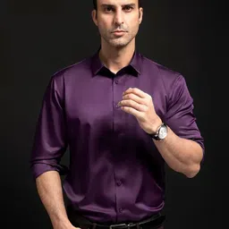 indoprimo Men's Stylish Solid Satin Casual Shirt for Men Full Sleeve image 3