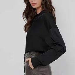 cb-colebrook Women's Blouse Satin Silk Stylish Shirts Button Down Solid Shirts Casual Loose Long Sleeve Office Work Tunic Western Tops image 3