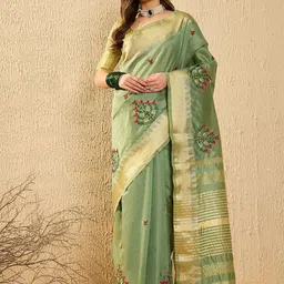 DIVASTRI Floral Embroidered Zari Banarasi Saree-picture-30