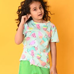 Anthrilo Half Sleeves Ice Cream Printed Comfort Fit  - Aqua Blue-picture-19