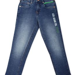 LEO Brand Name Printed Stone Wash Denim Jeans -  Blue-picture-12