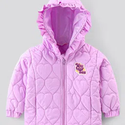 Bonfino Full Sleeves Patch Detailing & Heart Embroidered Hooded Puffer Jacket - Lavender-image-27