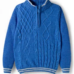 Pine Kids Knit Full Sleeves Pullover Sweater with Cable Knit Design -Blue-picture-18