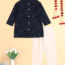 The Magic Wand Cotton Woven Full Sleeves Floral Printed Kurta & Pyjama Set - Blue-picture-17