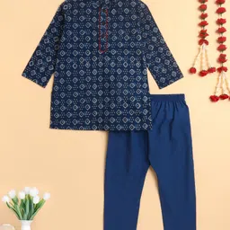 The Magic Wand Cotton Woven Full Sleeves Bandhani Designed Kurta Pyjama Set - Blue-picture-29