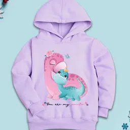 NUSYL Fleece Knit Full Sleeves Cute Baby Dinosaur Printed Light Winter Hoodie - lilac-picture-11