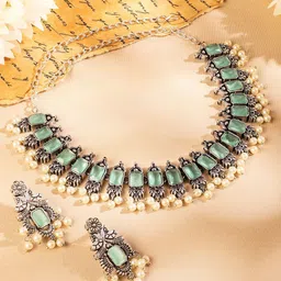 Rubans Silver-Plated Kundan-Studded & Beaded Jewellery Set-picture-31