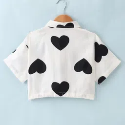 CrayonFlakes Half Sleeves Hearts Printed Crop Top - Off White image 3