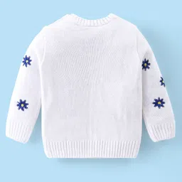 Babyhug Knitted Full Sleeves Pullovers Sweater With Floral Design - Offwhite image 2