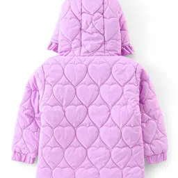 Bonfino Full Sleeves Patch Detailing & Heart Embroidered Hooded Puffer Jacket - Lavender image 2