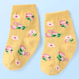 Cute Walk By Babyhug Knit Ankle Length Anti Bacterial Socks With Stripes & Floral Design Pack of 3 - Pink Yellow & White image 2