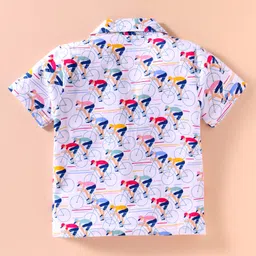 Ollypop Sinker Knit Half Sleeves Night Suit with Cycling Print - White image 3