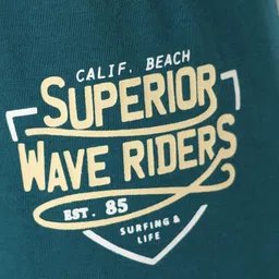 Tango Single Jersey Knit Knee Length Shorts with Super Wave Riders Text Print - Teal Blue image 3