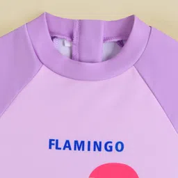 Babyhug Half Raglan Sleeves Legged Swimsuit With Flamingo Print - Purple image 4