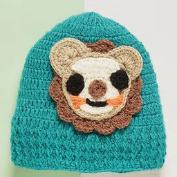 mayra knits MayRa Knit Hand Knitted Pack Of 2 Animal Applique Detailed Crochet Caps - Blue & Beige - Circumference 28 Cm image 4