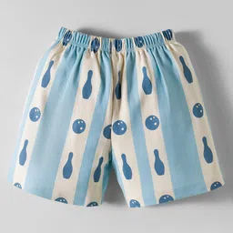 CUCUMBER Interlock Knit Half Sleeves Short Night Suit with Bowling Theme - Blue image 5