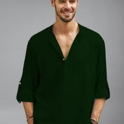 Navkanj Band Collar Roll-Up Sleeves Straight Short Kurta-picture-24