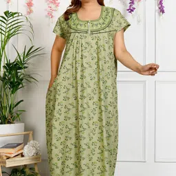 HARGUN NIGHT WEAR Floral Printed With Embroidered Cotton Maxi Nightdress image 5