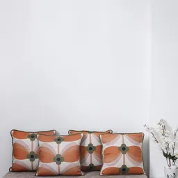 SANSKRUTIHOMES White & Orange Set of 5 Floral Velvet Square Cushion Covers-picture-29
