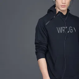 WROGN Men Navy Printed Hooded Sweatshirt-image-30