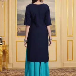 HERE&NOW Women Pack of 2 Ethnic Motifs Printed Round Neck Straight Kurta image 4