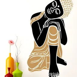 LANSTICK Black & Brown Printed Bhudda Wall Stickers image 2