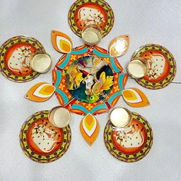 Sellplus Yellow Printed MDF Radha Krishna Rangoli Diya & Candle Holder-picture-22