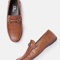 Carlton London Men Tan Brown Croc Textured Horsebit Loafers-image-18