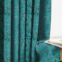 Myntra Elegant Homes Set Of 2 Teal Polyester Floral Door Curtain image 2