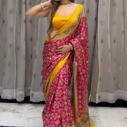 ROFOLO Ethnic Motifs Mirror Work Patola Saree image 2