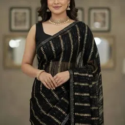 ejoty fashion Woven Design Sequinned Pure Georgette Heavy Work Saree image 5