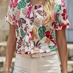 gufrina Women's Floral Print V-Neck Casual Top – Lightweight Short Sleeve Top for Everyday Wear image 3