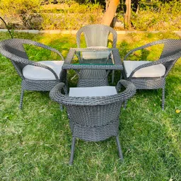 Alisha Craft D-8 Chairs Table Set 4+1 Wicker Patio Furniture Sets 4 Chair and 1 Table with Cushions for Garden Balcony Bedroom Powder Coated Frame Uv Protected Wicker AC_14 image 1